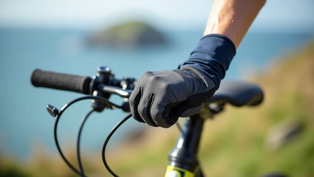 Close-up detail of bicycle components showing handlebars and gear shifters
