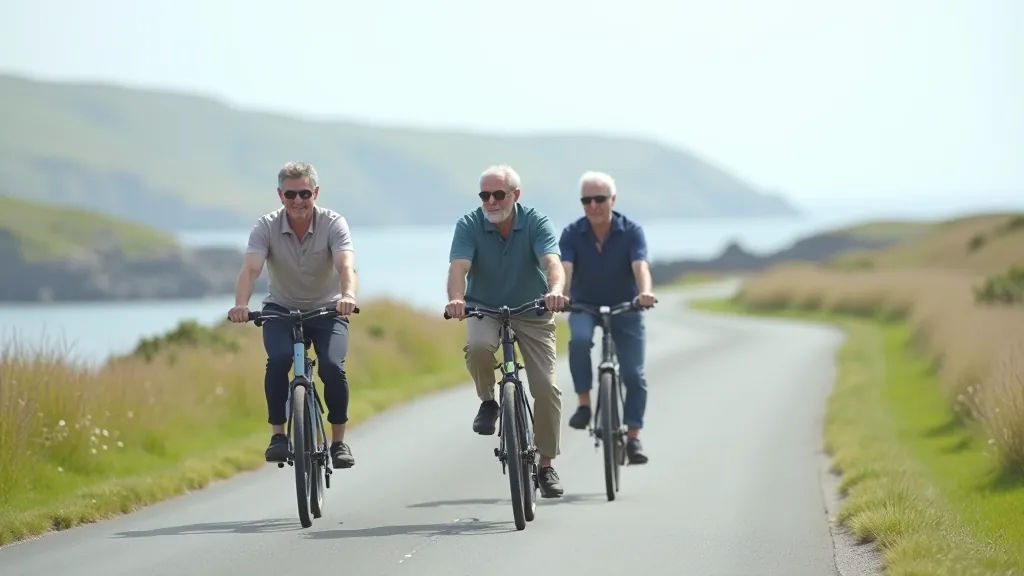 Group of cyclists on a gentle coastal route